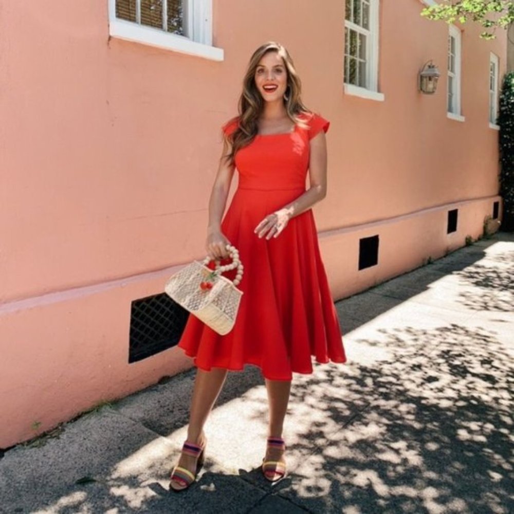 Gal Meets Glam Regina Square Neck Fit Flare Dress